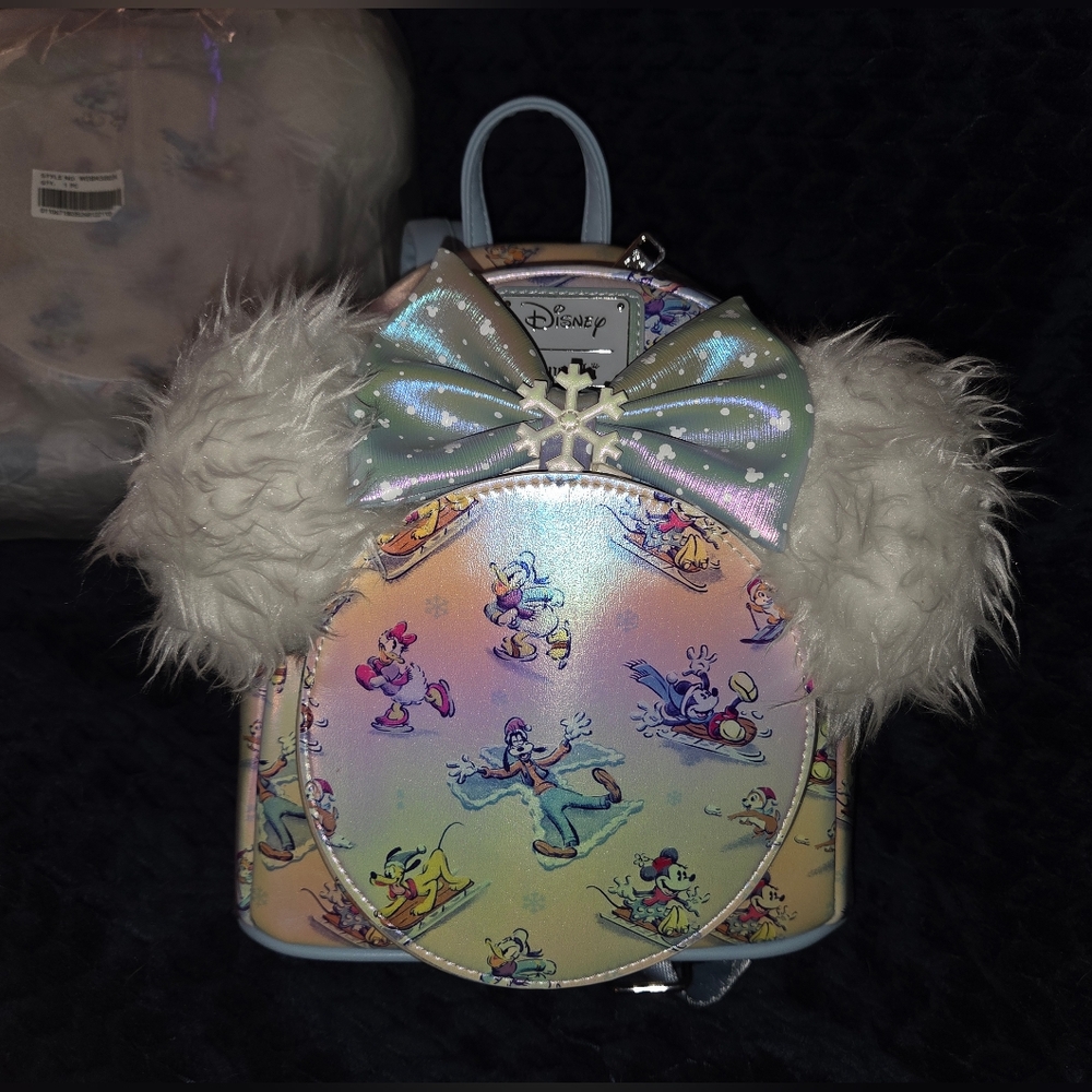 NEW Loungefly Disney Mickey Mouse Winter Wonderland Mini Backpack & Ear Headband